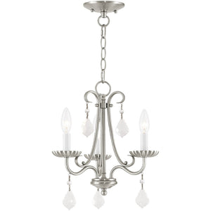 HomeRoots Nickel Three-Light Dimmable Chandelier with Sleek Cylinder Shades for Modern Home Illumination 687186
