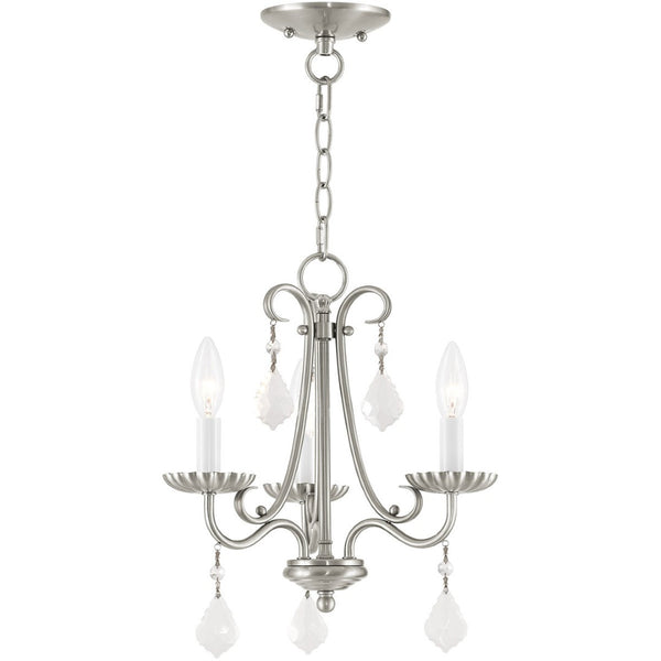 HomeRoots Nickel Three-Light Dimmable Chandelier with Sleek Cylinder Shades for Modern Home Illumination 687186
