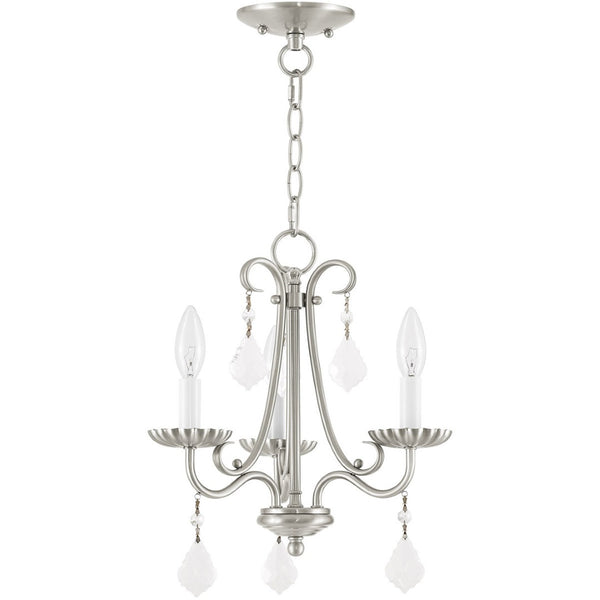 HomeRoots Nickel Three-Light Dimmable Chandelier with Sleek Cylinder Shades for Modern Home Illumination 687186