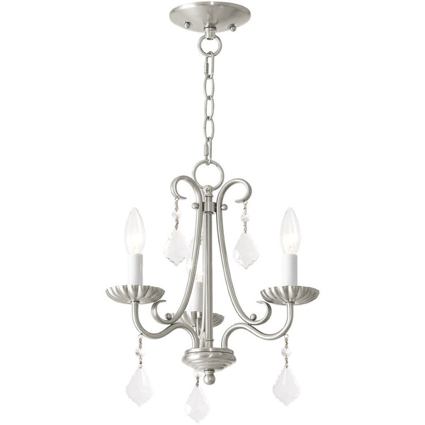 HomeRoots Nickel Three-Light Dimmable Chandelier with Sleek Cylinder Shades for Modern Home Illumination 687186