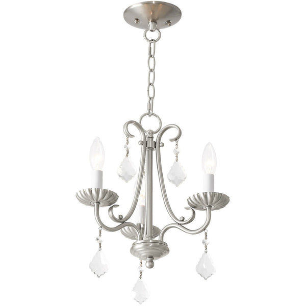 HomeRoots Nickel Three-Light Dimmable Chandelier with Sleek Cylinder Shades for Modern Home Illumination 687186