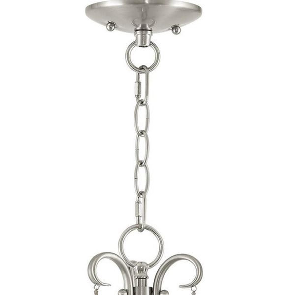 HomeRoots Nickel Three-Light Dimmable Chandelier with Sleek Cylinder Shades for Modern Home Illumination 687186