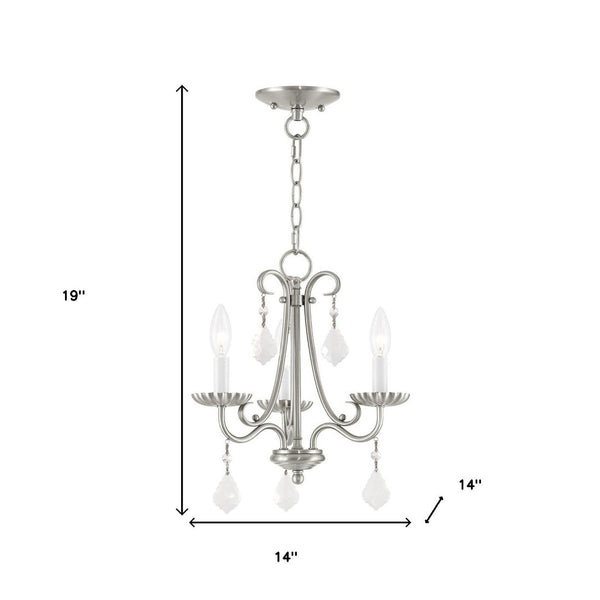 HomeRoots Nickel Three-Light Dimmable Chandelier with Sleek Cylinder Shades for Modern Home Illumination 687186