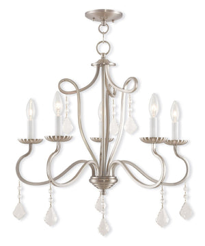 HomeRoots Five Light Dimmable Chandelier with Unique Cylindrical Shades for Modern Home Décor and Ambiance 687188