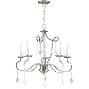 HomeRoots Five Light Dimmable Chandelier with Unique Cylindrical Shades for Modern Home Décor and Ambiance 687188
