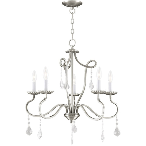 HomeRoots Five Light Dimmable Chandelier with Unique Cylindrical Shades for Modern Home Décor and Ambiance 687188
