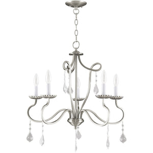 HomeRoots Five Light Dimmable Chandelier with Unique Cylindrical Shades for Modern Home Décor and Ambiance 687188