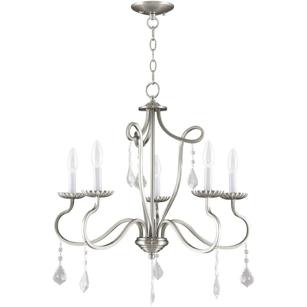HomeRoots Five Light Dimmable Chandelier with Unique Cylindrical Shades for Modern Home Décor and Ambiance 687188