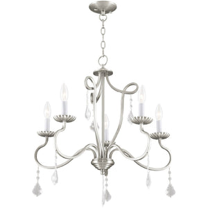 HomeRoots Five Light Dimmable Chandelier with Unique Cylindrical Shades for Modern Home Décor and Ambiance 687188