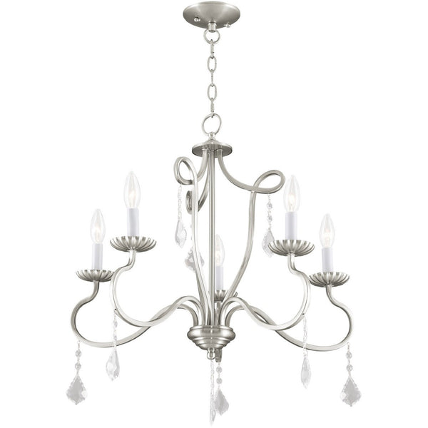 HomeRoots Five Light Dimmable Chandelier with Unique Cylindrical Shades for Modern Home Décor and Ambiance 687188