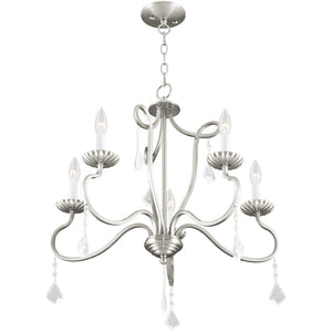 HomeRoots Five Light Dimmable Chandelier with Unique Cylindrical Shades for Modern Home Décor and Ambiance 687188
