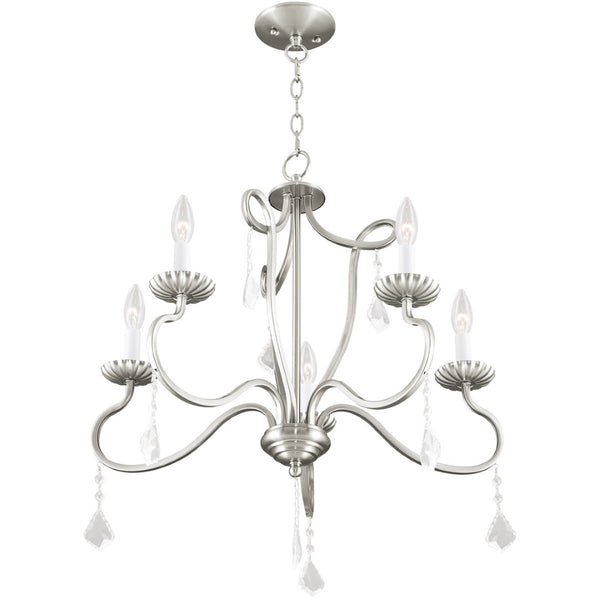 HomeRoots Five Light Dimmable Chandelier with Unique Cylindrical Shades for Modern Home Décor and Ambiance 687188