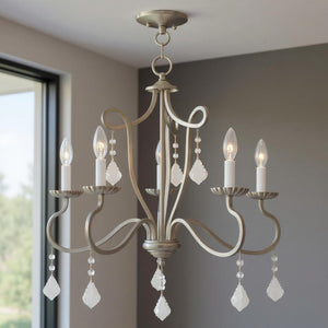 HomeRoots Five Light Dimmable Chandelier with Unique Cylindrical Shades for Modern Home Décor and Ambiance 687188