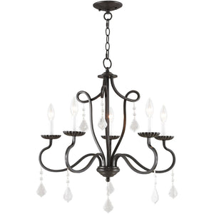HomeRoots Five Light Dimmable Chandelier with Modern Cylinder Shades for Stylish Ambiance in Any Room 687189