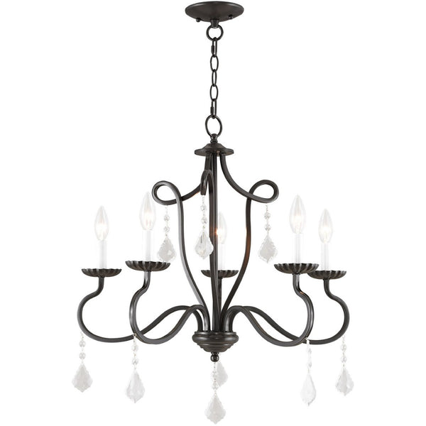 HomeRoots Five Light Dimmable Chandelier with Modern Cylinder Shades for Stylish Ambiance in Any Room 687189