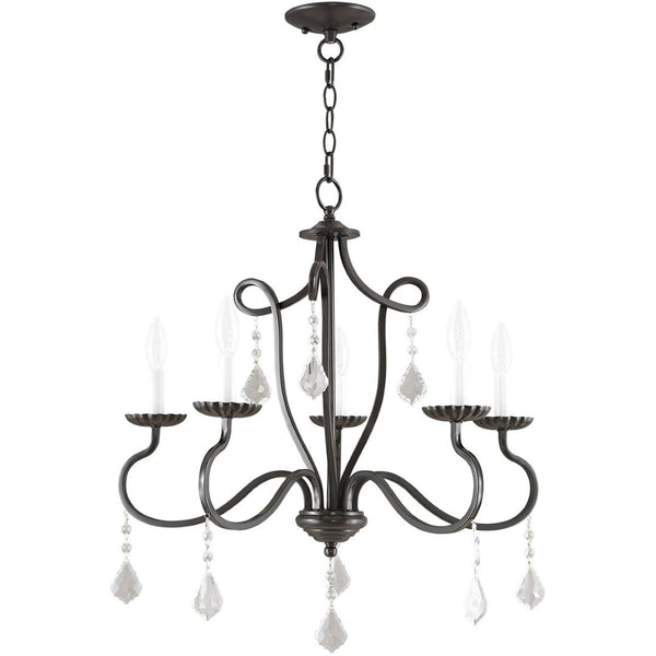 HomeRoots Five Light Dimmable Chandelier with Modern Cylinder Shades for Stylish Ambiance in Any Room 687189