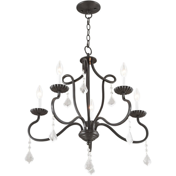 HomeRoots Five Light Dimmable Chandelier with Modern Cylinder Shades for Stylish Ambiance in Any Room 687189