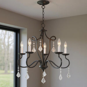 HomeRoots Five Light Dimmable Chandelier with Modern Cylinder Shades for Stylish Ambiance in Any Room 687189