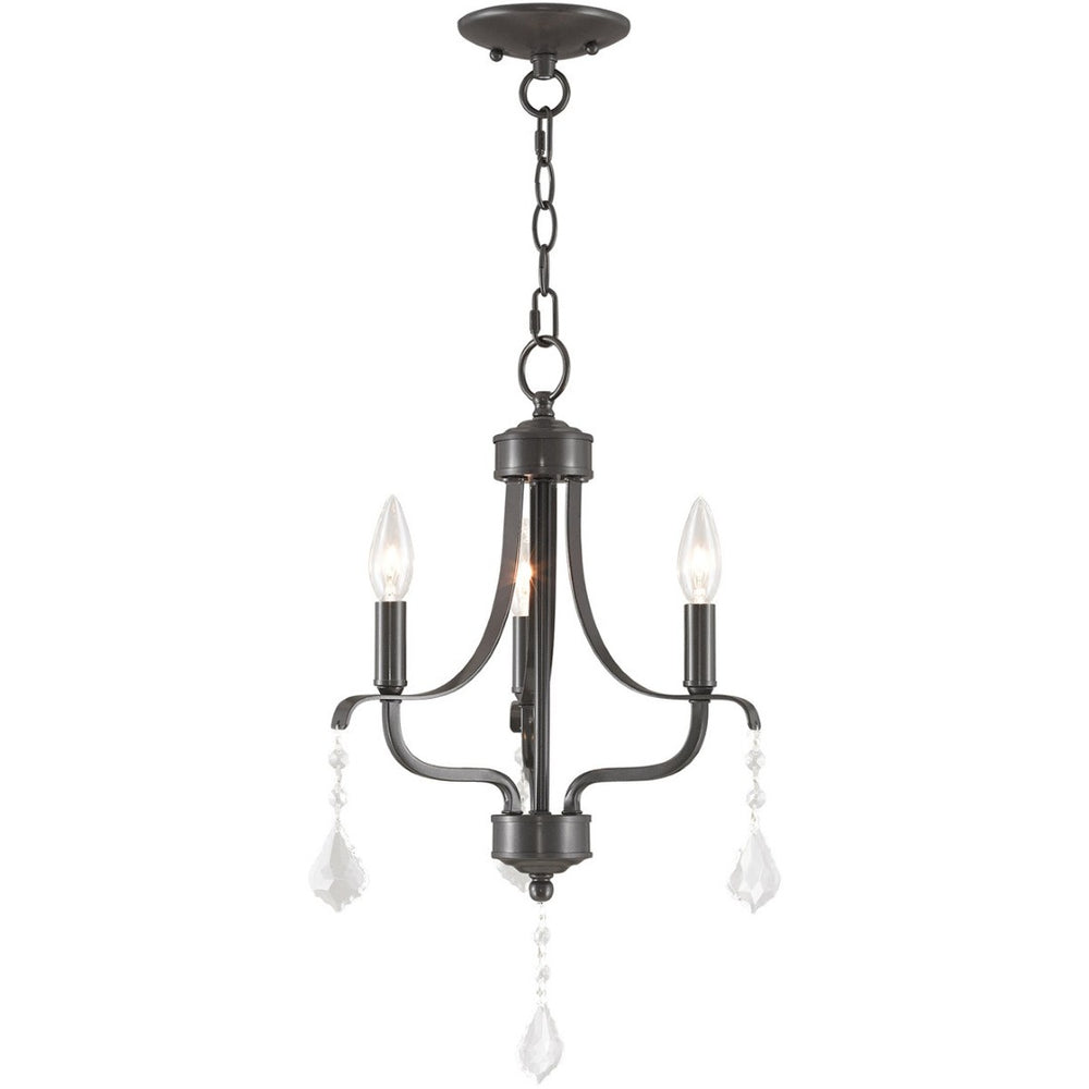 HomeRoots Nickel Three-Light Dimmable Chandelier with Clear Cylinder Shades for Modern Elegance & Ambiance 687191