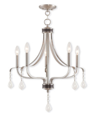 HomeRoots Five Light Dimmable Chandelier with Cylinder Shades – Modern Design for Adjustable Ambiance & Style 687192
