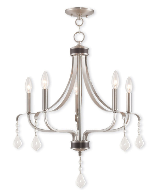 HomeRoots Five Light Dimmable Chandelier with Cylinder Shades – Modern Design for Adjustable Ambiance & Style 687192