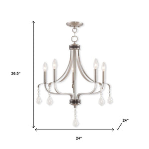 HomeRoots Five Light Dimmable Chandelier with Cylinder Shades – Modern Design for Adjustable Ambiance & Style 687192