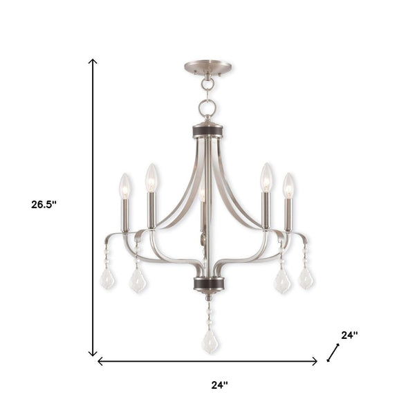 HomeRoots Five Light Dimmable Chandelier with Cylinder Shades – Modern Design for Adjustable Ambiance & Style 687192