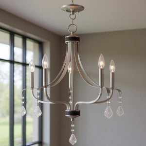 HomeRoots Five Light Dimmable Chandelier with Cylinder Shades – Modern Design for Adjustable Ambiance & Style 687192