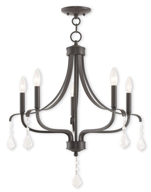 HomeRoots Five Light Dimmable Chandelier with Modern Cylindrical Shades for Stylish Home Illumination 687193