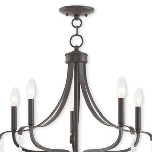 HomeRoots Five Light Dimmable Chandelier with Modern Cylindrical Shades for Stylish Home Illumination 687193