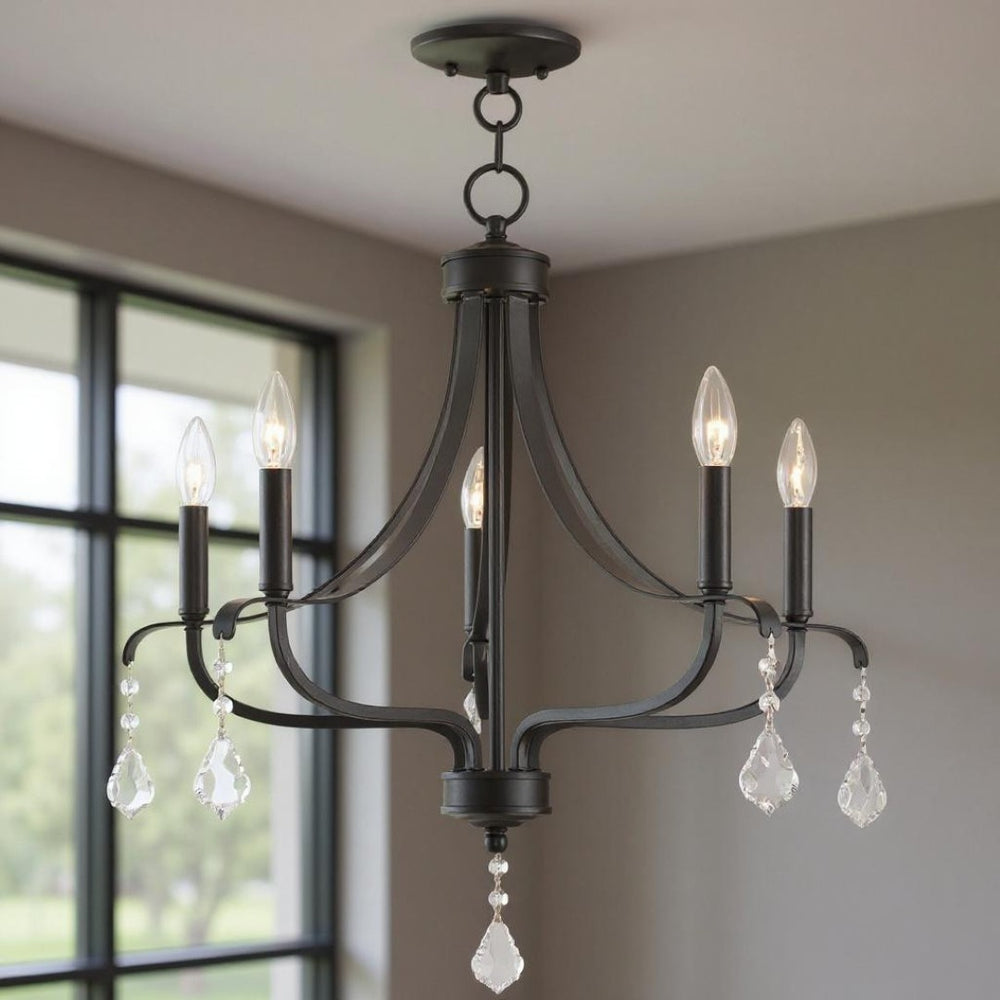 HomeRoots Five Light Dimmable Chandelier with Modern Cylindrical Shades for Stylish Home Illumination 687193
