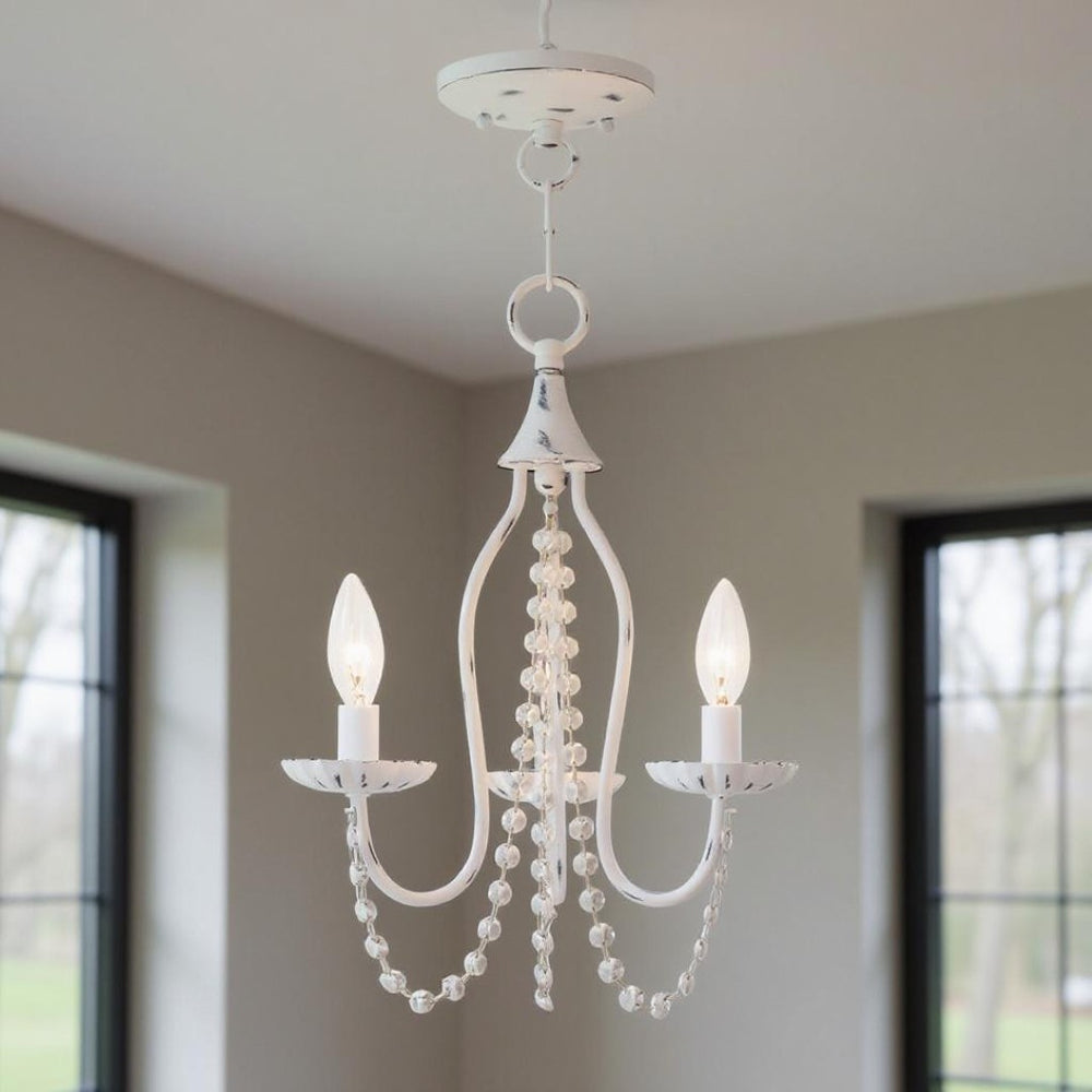 HomeRoots White Modern Dimmable Three-Light Metal Chandelier with Sleek Cylinder Shades for Elegant Spaces 687197
