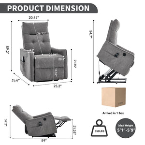 English Elm Beige Chenille Power Lift Recliner with Massage Heat and Usb for Senior Comfort Light Gray W1803P369078