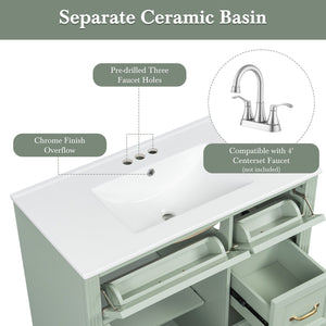 English Elm 36 Inch Bathroom Vanity With Ceramic Sink, Soft-Close Drawers, And Adjustable Storage For Modern Elegance N725P336549F