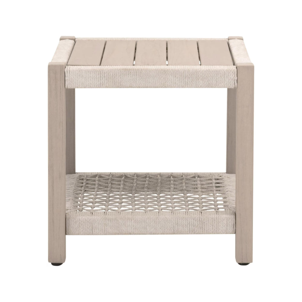 Essentials for Living Wrap Outdoor Side Table Solid Teak Wood with Rope Shelf Coastal Nautical Accent 6872.OAT/W-ET