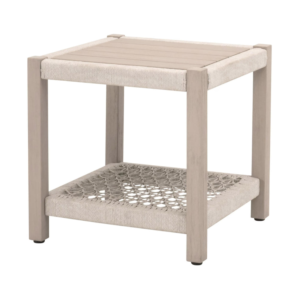 Essentials for Living Wrap Outdoor Side Table Solid Teak Wood with Rope Shelf Coastal Nautical Accent 6872.OAT/W-ET