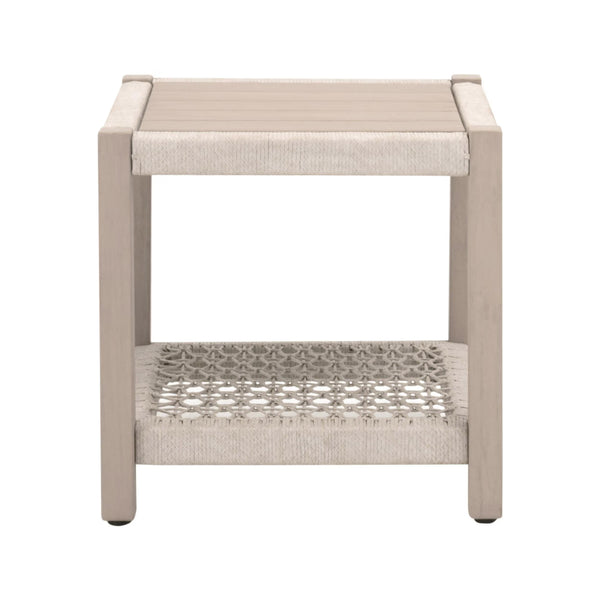 Essentials for Living Wrap Outdoor Side Table Solid Teak Wood with Rope Shelf Coastal Nautical Accent 6872.OAT/W-ET