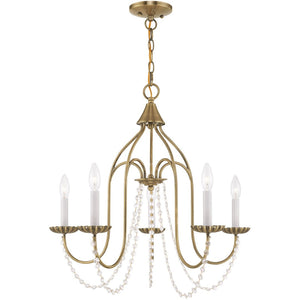 HomeRoots Five Light Dimmable Chandelier - Modern Cylindrical Shades for Elegant Ambiance in Any Room 687200