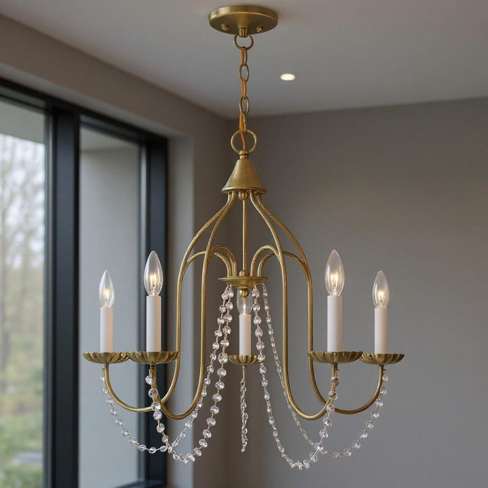 HomeRoots Five Light Dimmable Chandelier - Modern Cylindrical Shades for Elegant Ambiance in Any Room 687200