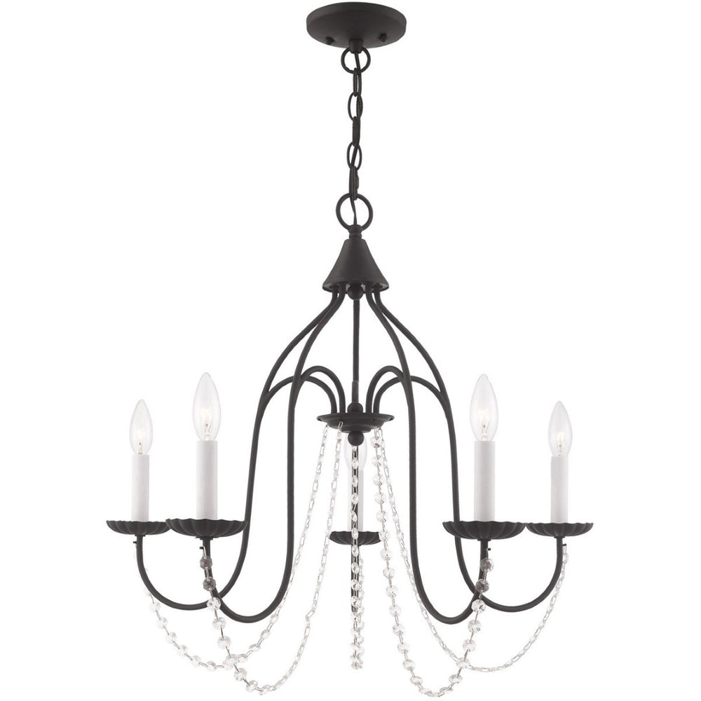 HomeRoots Black Modern Five-Light Dimmable Chandelier with Stylish Cylinder Shades for Any Room Decor 687201