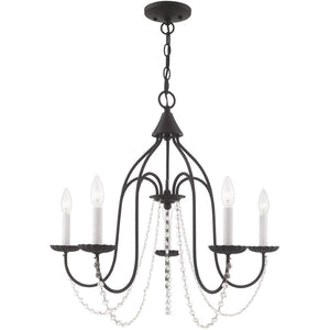HomeRoots Black Modern Five-Light Dimmable Chandelier with Stylish Cylinder Shades for Any Room Decor 687201