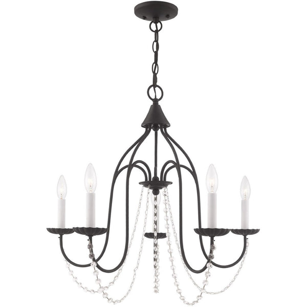 HomeRoots Black Modern Five-Light Dimmable Chandelier with Stylish Cylinder Shades for Any Room Decor 687201