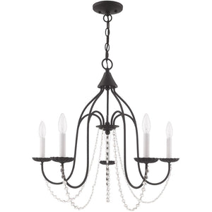 HomeRoots Black Modern Five-Light Dimmable Chandelier with Stylish Cylinder Shades for Any Room Decor 687201