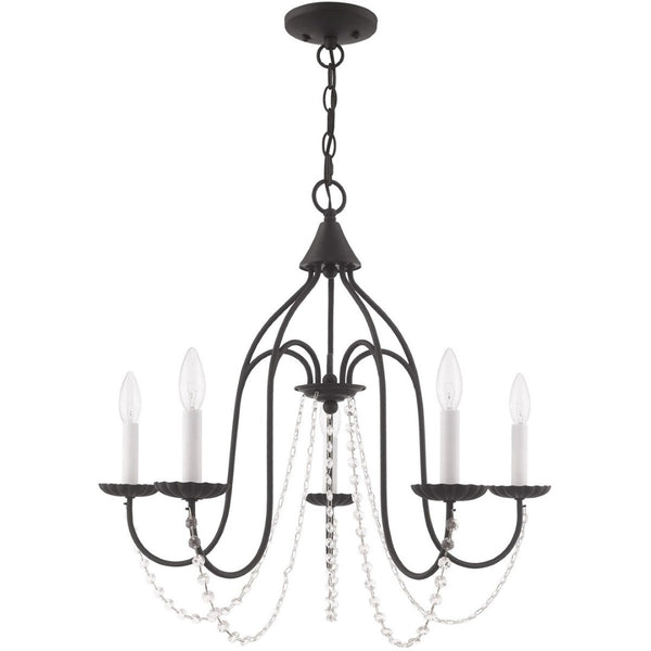 HomeRoots Black Modern Five-Light Dimmable Chandelier with Stylish Cylinder Shades for Any Room Decor 687201