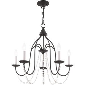 HomeRoots Black Modern Five-Light Dimmable Chandelier with Stylish Cylinder Shades for Any Room Decor 687201