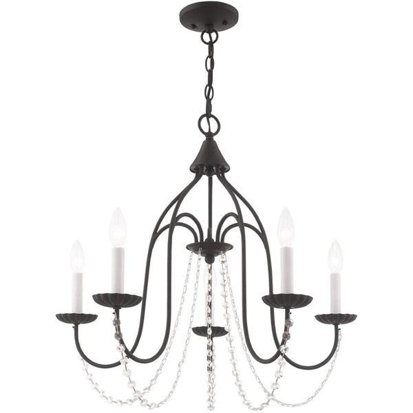 HomeRoots Black Modern Five-Light Dimmable Chandelier with Stylish Cylinder Shades for Any Room Decor 687201