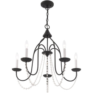 HomeRoots Black Modern Five-Light Dimmable Chandelier with Stylish Cylinder Shades for Any Room Decor 687201