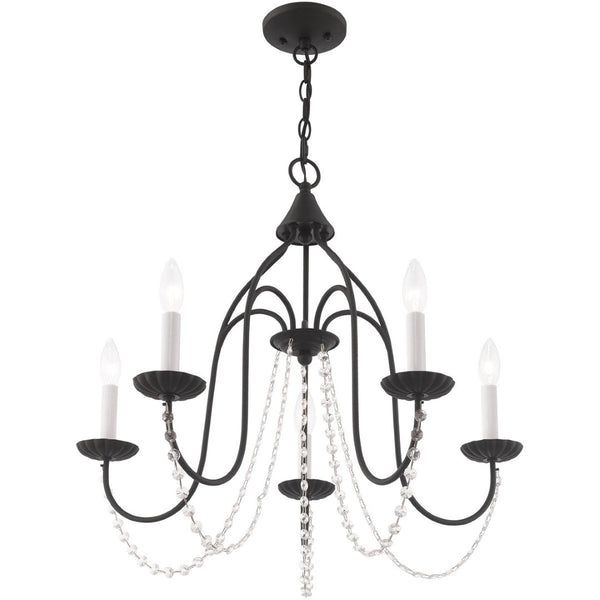 HomeRoots Black Modern Five-Light Dimmable Chandelier with Stylish Cylinder Shades for Any Room Decor 687201
