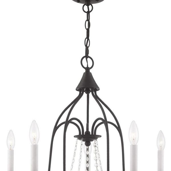 HomeRoots Black Modern Five-Light Dimmable Chandelier with Stylish Cylinder Shades for Any Room Decor 687201
