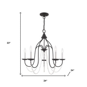 HomeRoots Black Modern Five-Light Dimmable Chandelier with Stylish Cylinder Shades for Any Room Decor 687201
